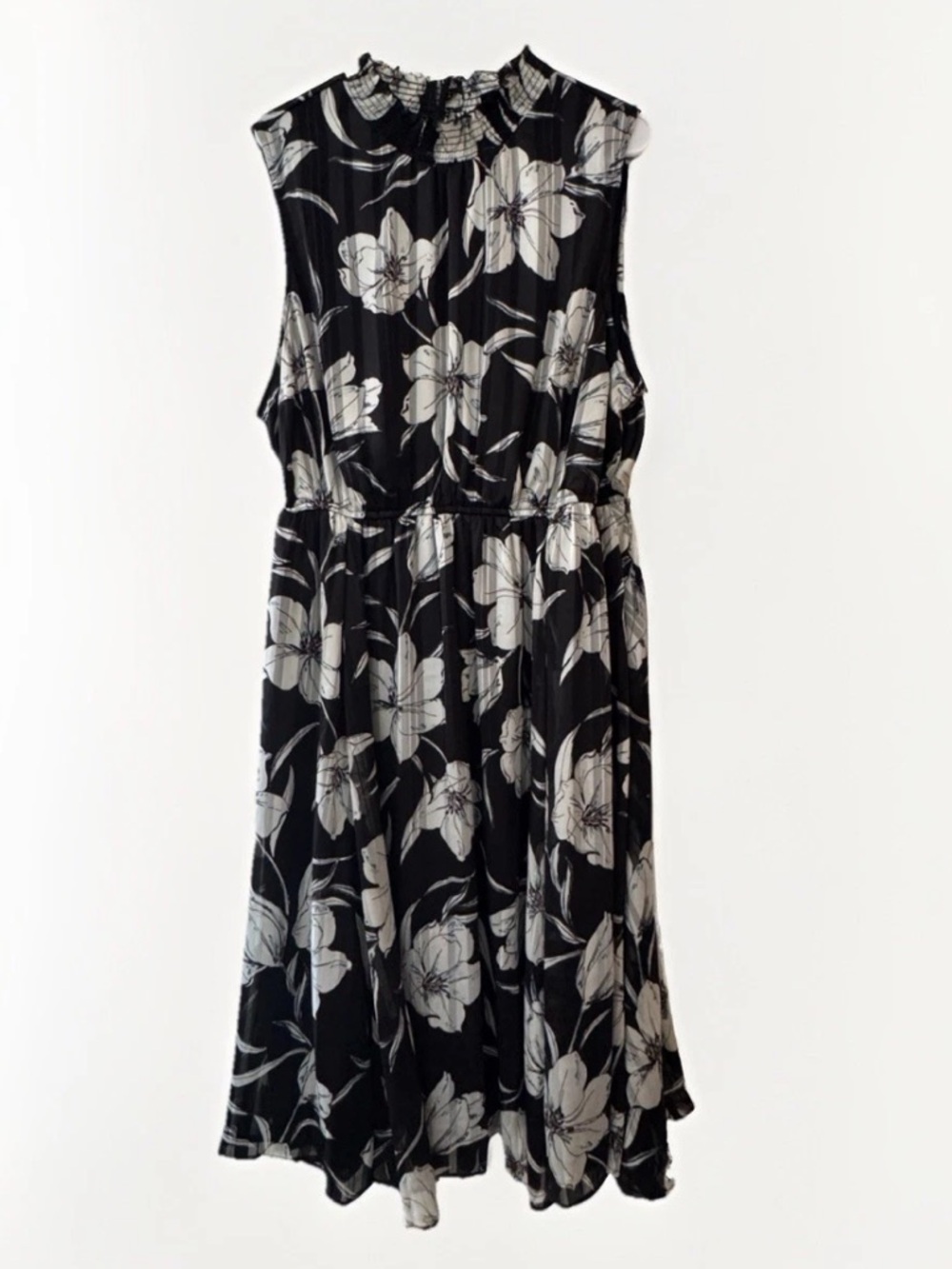 Torrid Black Floral Chiffon A-Line Midi Dressโ Smocked Mock Neck Size 2 18 20 2X